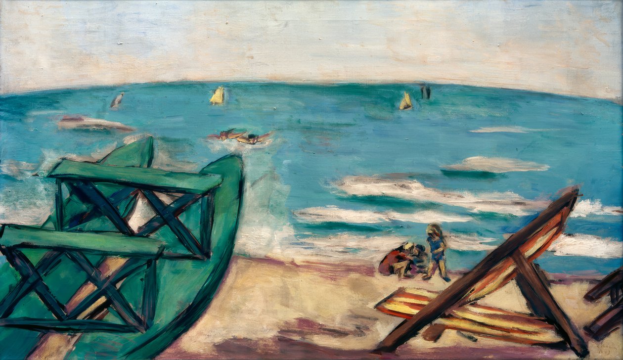 Spiaggia con barca e sedia a sdraio da Max Beckmann