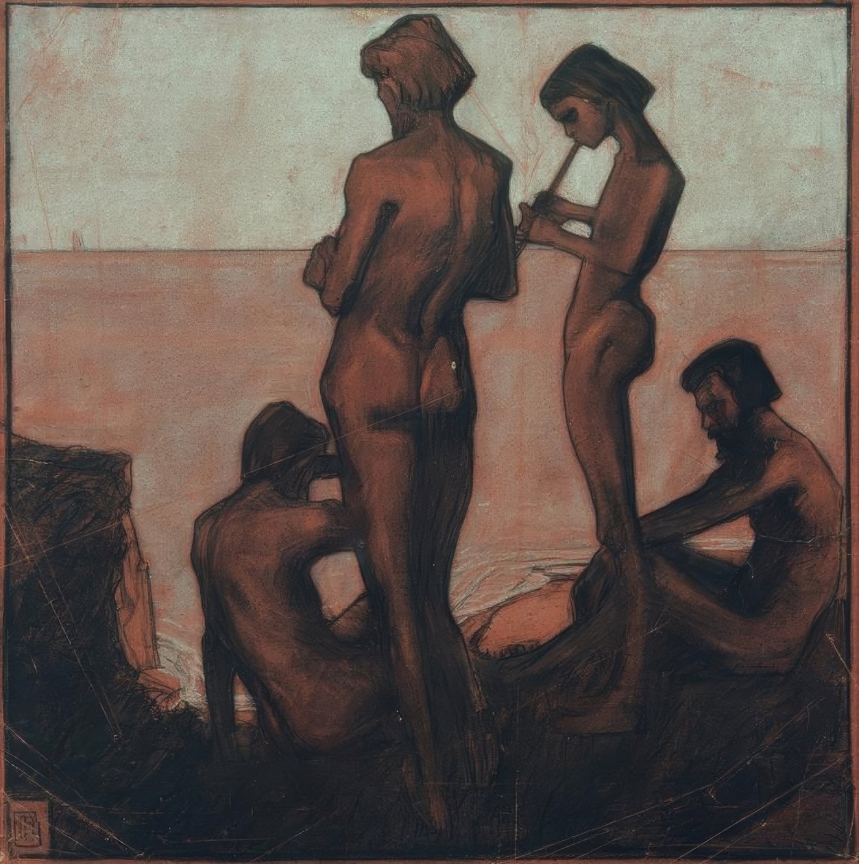 Quattro giovani uomini al mare (Giovani uomini al mare – Quattro figure maschili al mare) da Max Beckmann