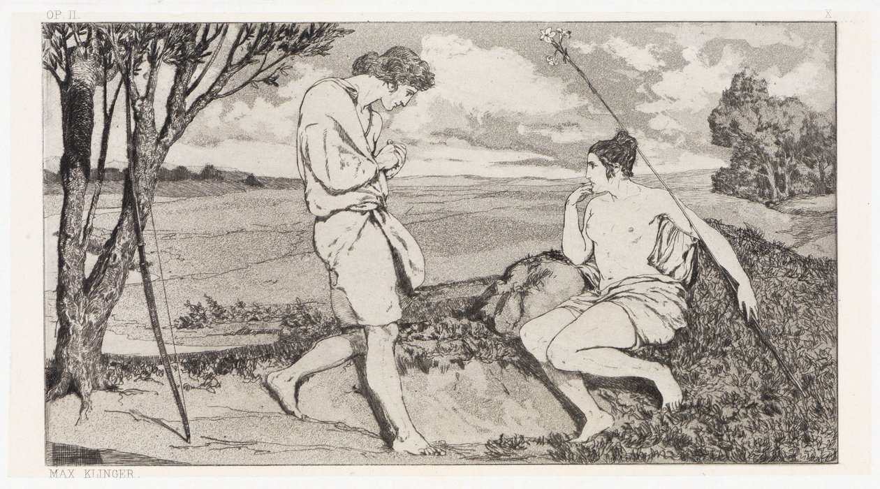 Apollo e Dafne I (Salvataggi di vittime ovidiane, Opus II, foglio 10) da Max Klinger