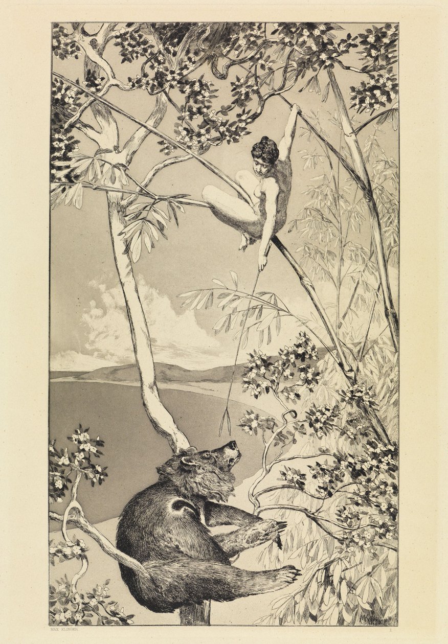 Orso ed elfo (Intermezzi, Opus IV, foglio 1) da Max Klinger