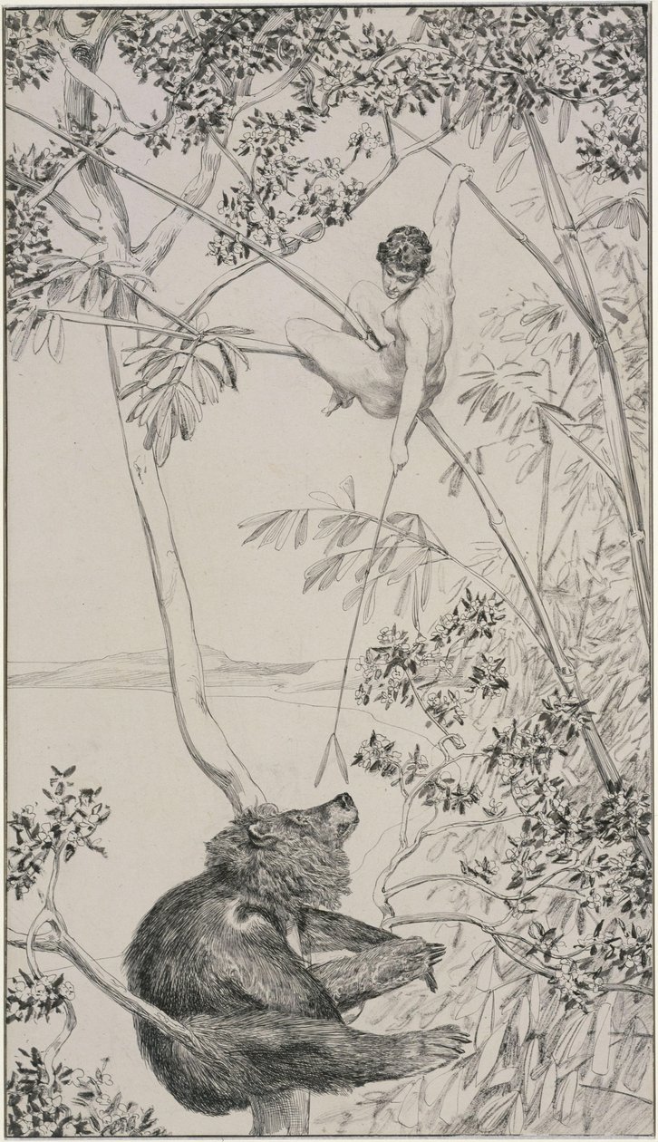 Orso ed elfo, disegno preparatorio per Opus IV, foglio 1 (Singer 52) da Max Klinger