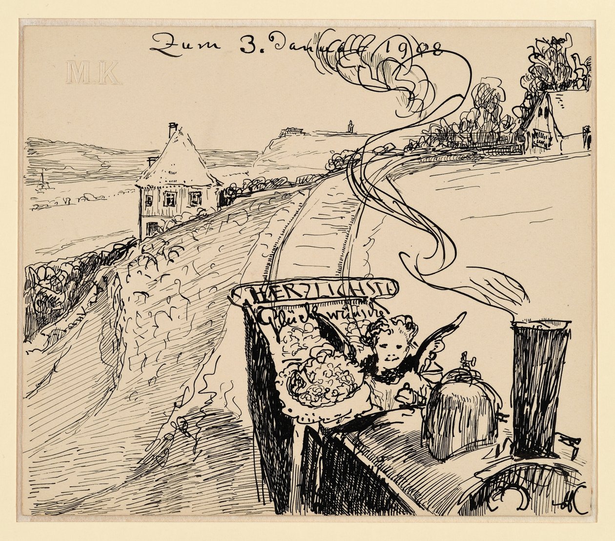 Congratulazioni per il 3 gen. 1908 / Biglietto d