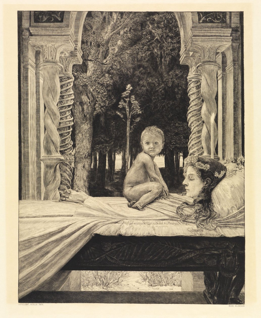 Madre e figlio (Madre morta) (Sulla morte, seconda parte, Opus XI, foglio 9) da Max Klinger