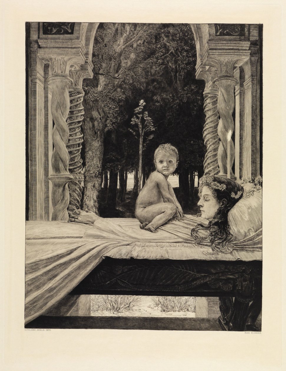 Madre e bambino (Madre morta) (Sulla morte, seconda parte, opus XI, tavola 9) da Max Klinger