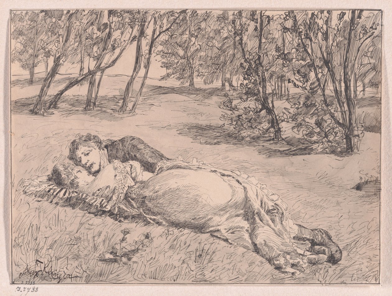 Coppia sull’erba – Abbraccio in un paesaggio (A Couple on the Grass – An Embrace in a Landscape) da Max Klinger