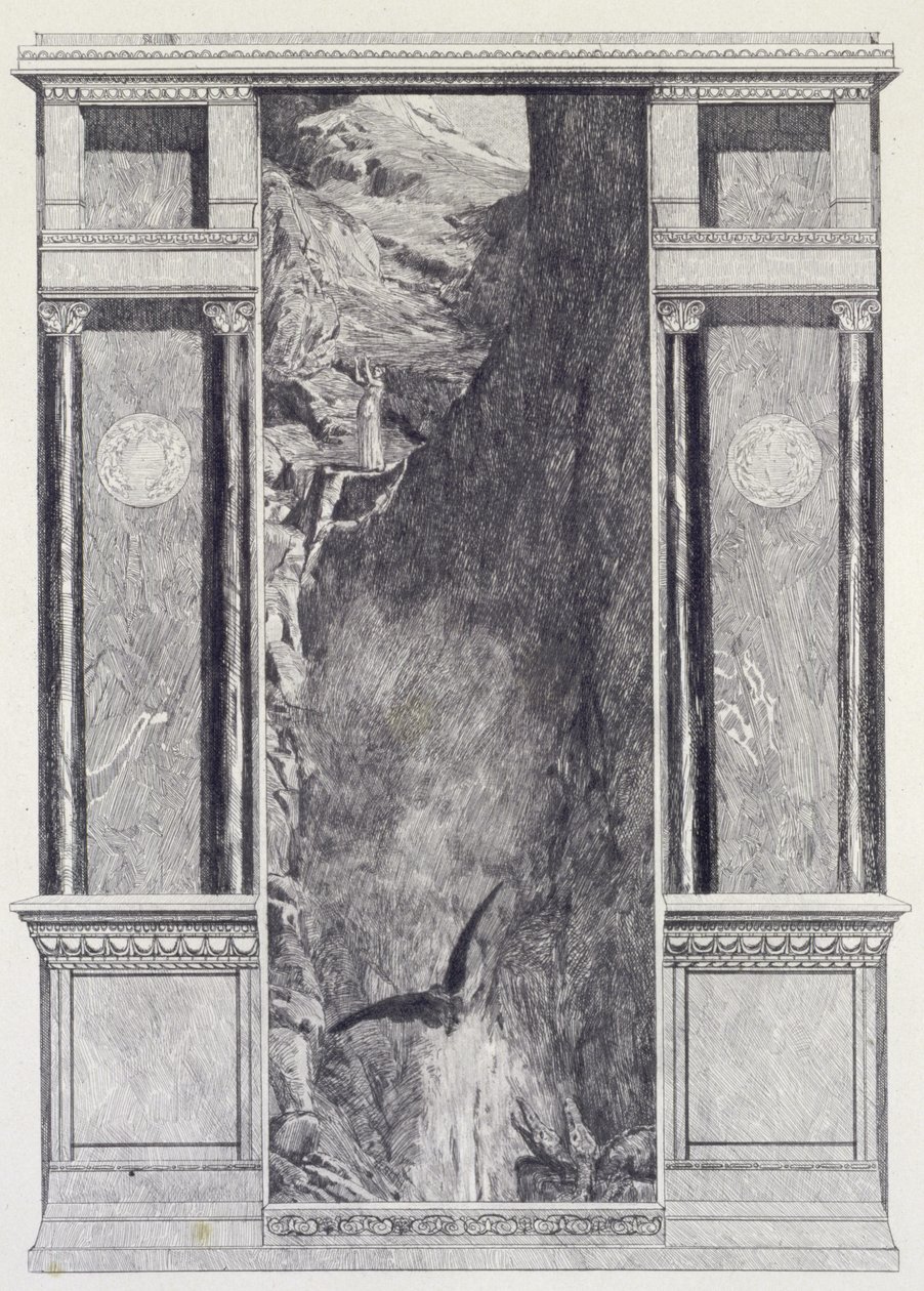 Psiche e l’aquila di Giove, tavola 37 della serie “Amore e Psiche: Opus V” da Max Klinger