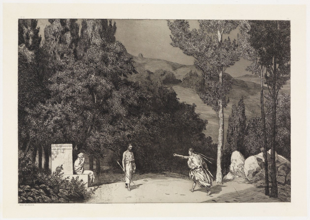 Piramo e Tisbe III (Il salvataggio delle vittime ovidiane, Opus II, foglio 4) da Max Klinger
