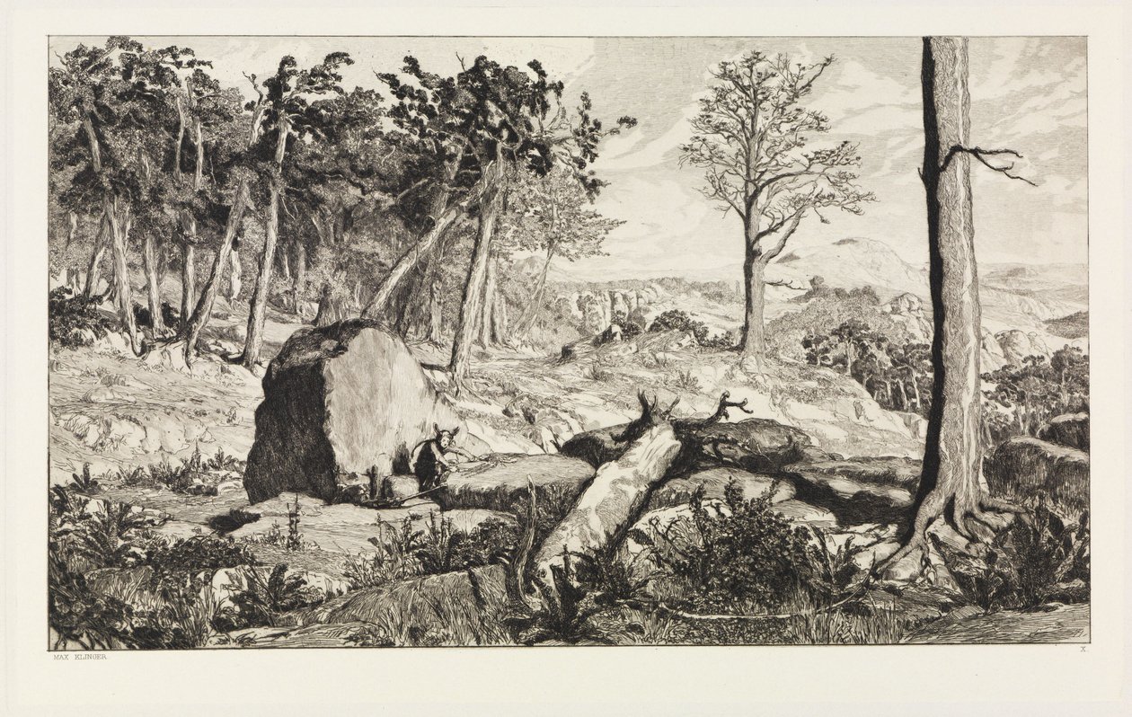Simplicius nella solitudine della foresta (Intermezzi, Opus IV, tavola 10) da Max Klinger