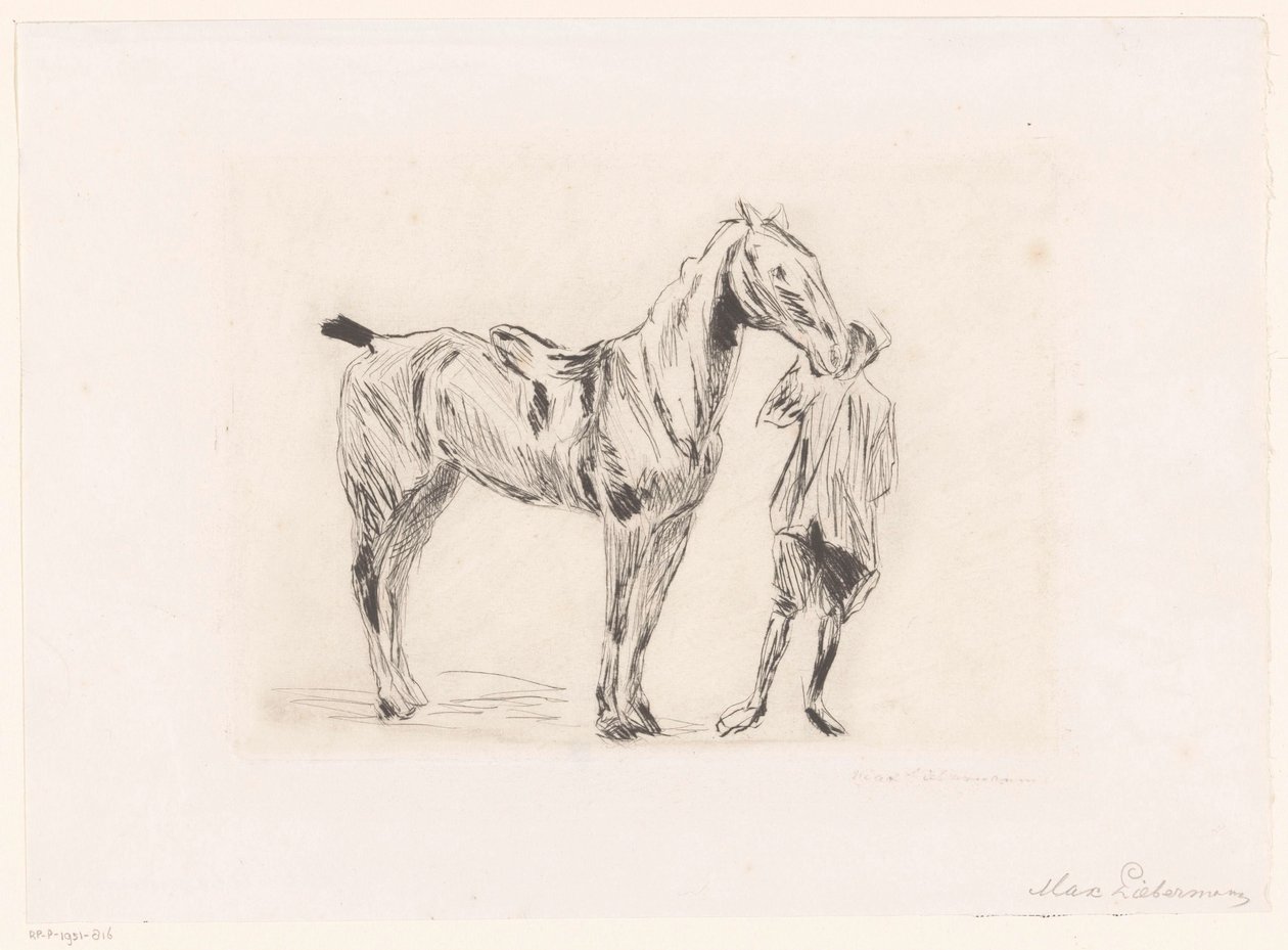Uomo con cavallo da sella da Max Liebermann (signed by artist)