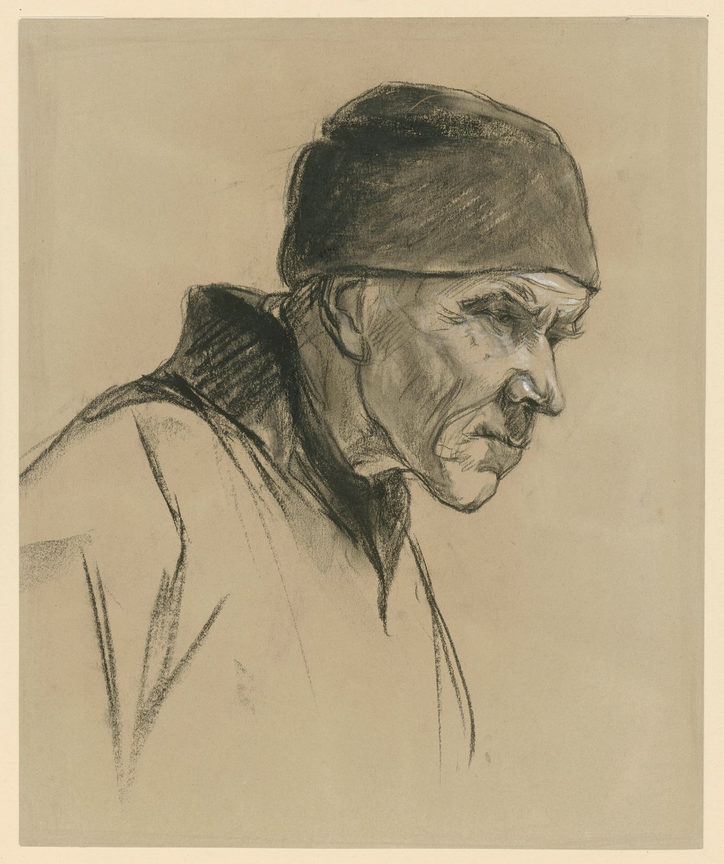 Vecchio uomo con berretto (ritratto a busto, profilo verso destra), studio per: Contadino che cammina (1894) da Max Liebermann