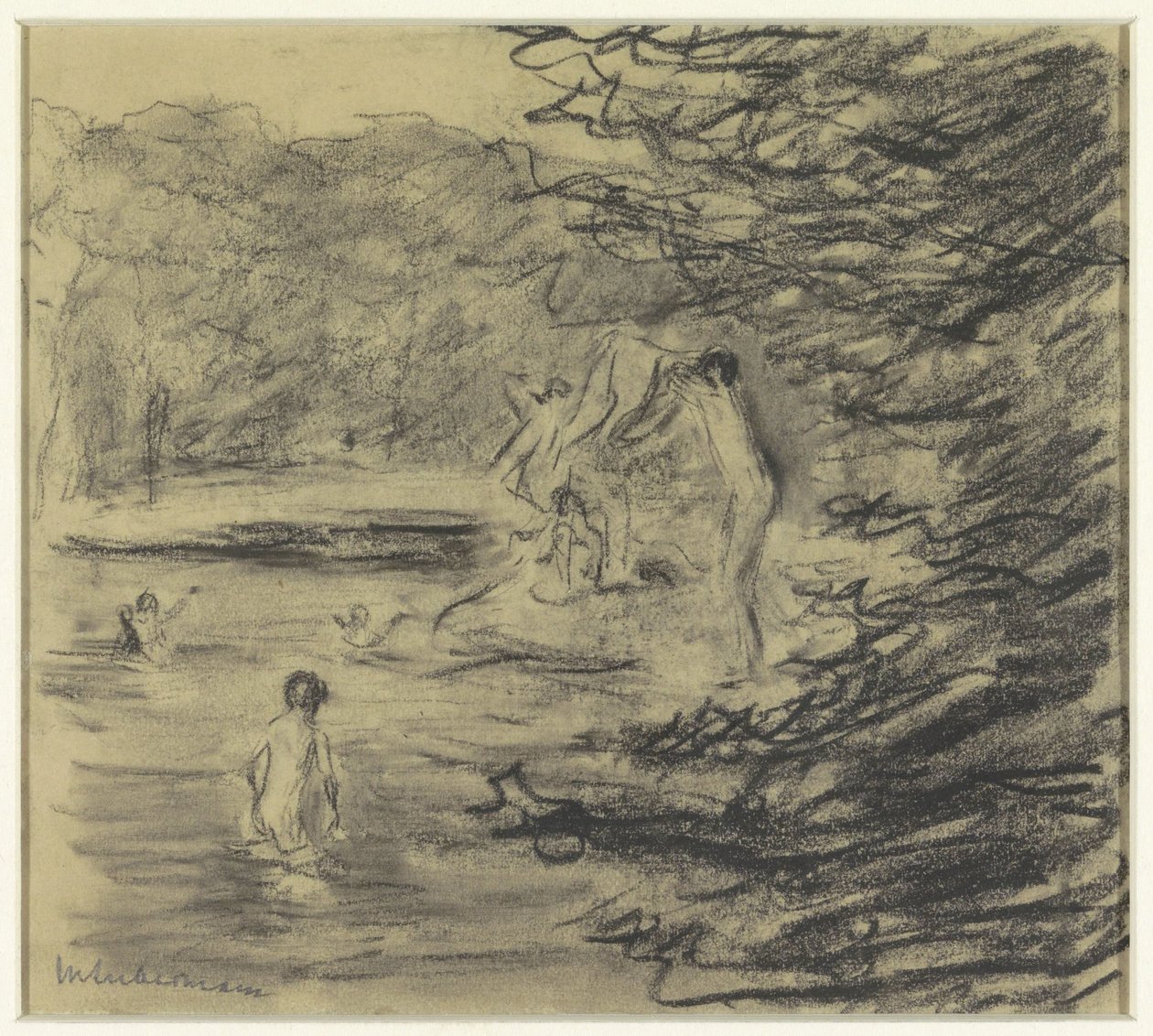 Ragazzi che fanno il bagno in uno stagno nel bosco da Max Liebermann