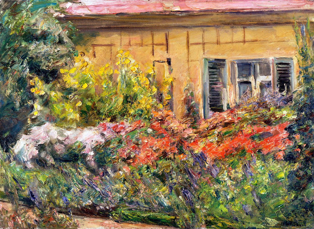 Piante perenni fiorite presso la casetta del giardiniere verso nord da Max Liebermann