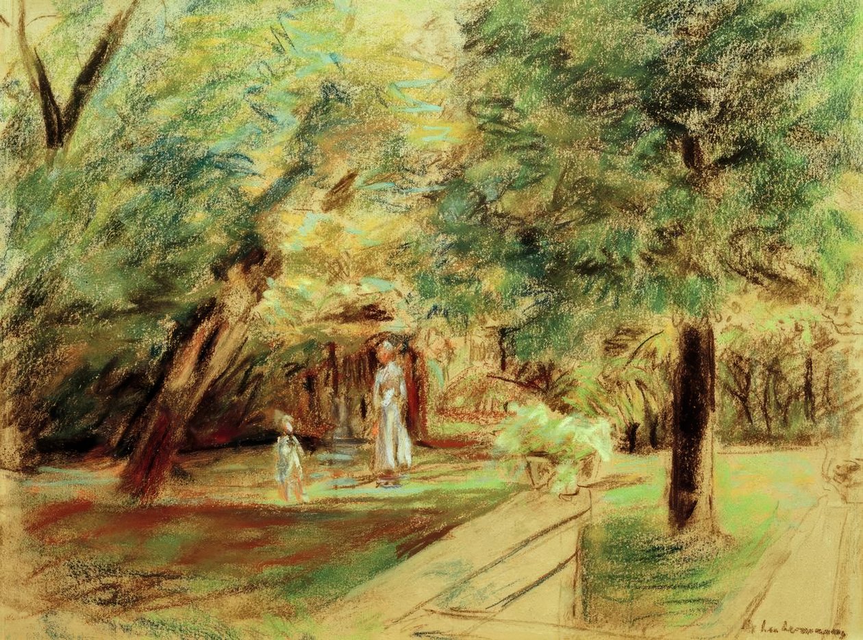 Nipote con bambinaia davanti ai giardini di siepi da Max Liebermann