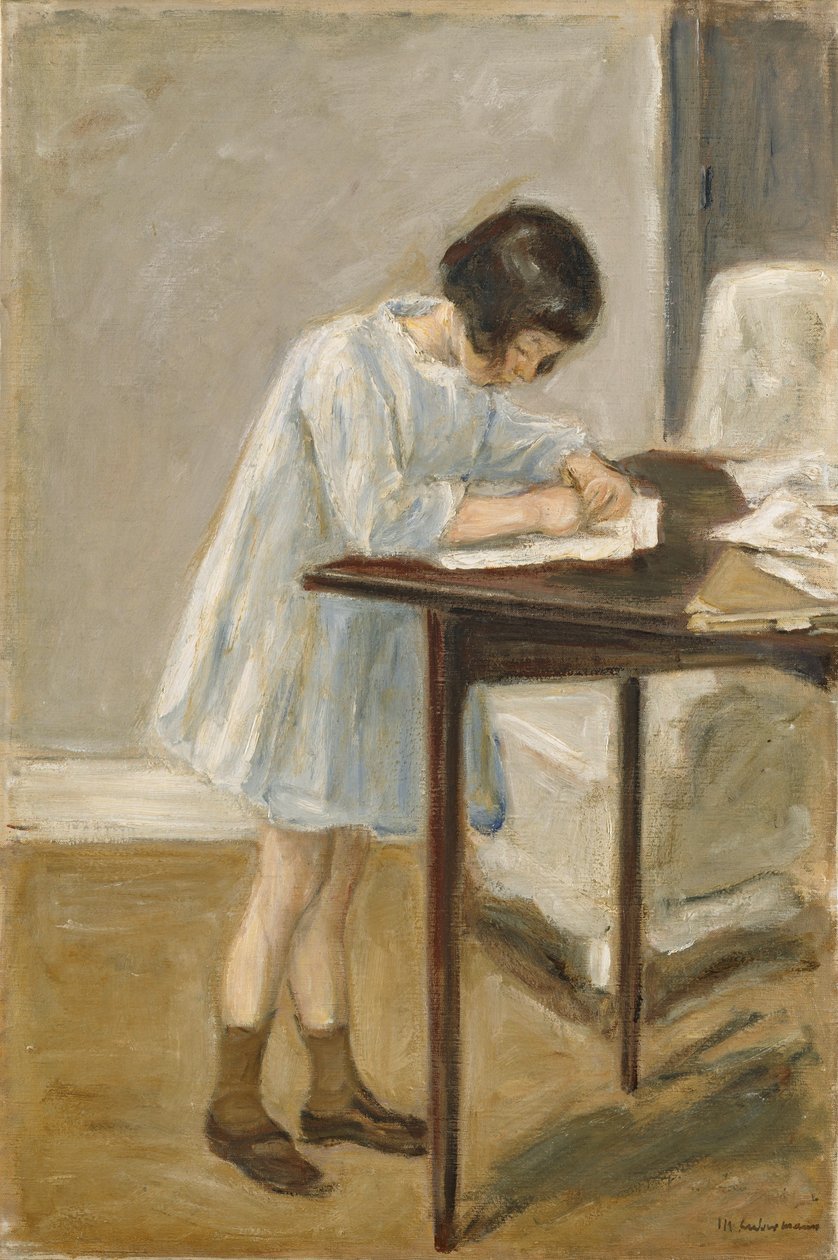 Nipote, ragazza in piedi che scrive da Max Liebermann