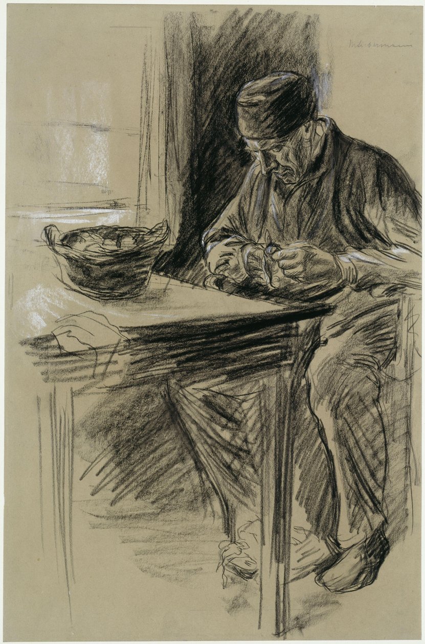 Un anziano che sbuccia le patate a Laren da Max Liebermann