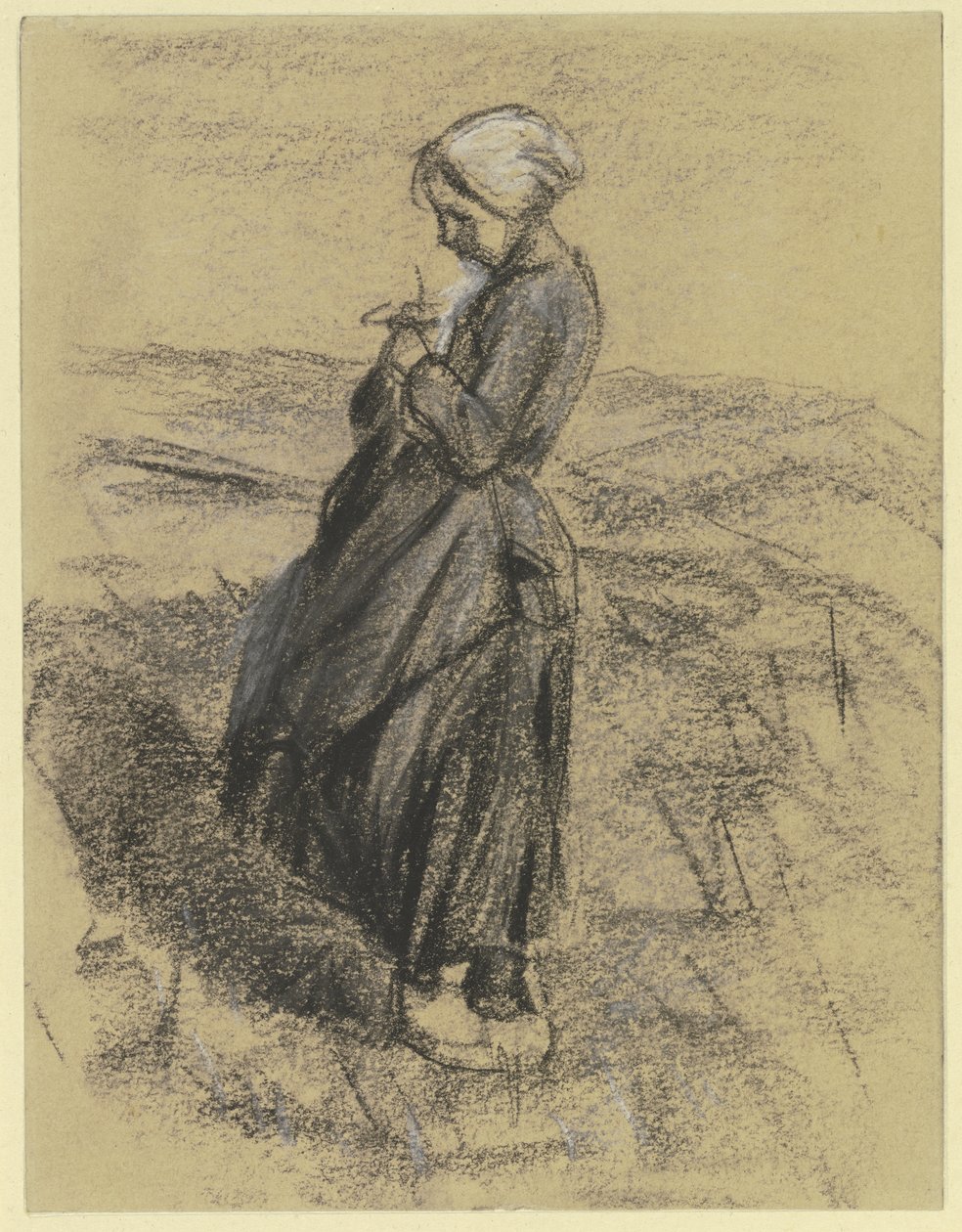 Ragazza nei campi, intenta a lavorare a maglia da Max Liebermann