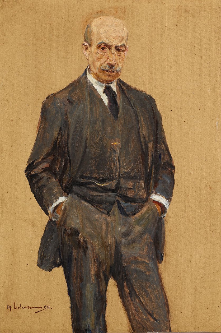 Autoritratto, in piedi, a tre quarti, con entrambe le mani nelle tasche dei pantaloni da Max Liebermann