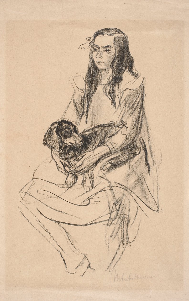 Ragazza seduta con bassotto da Max Liebermann