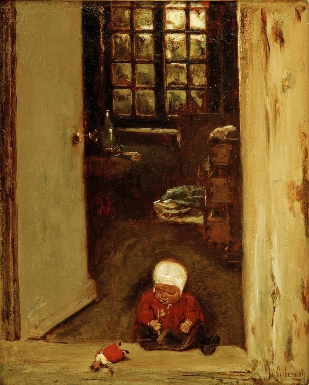 Bambino che gioca sulla porta di casa da Max Liebermann