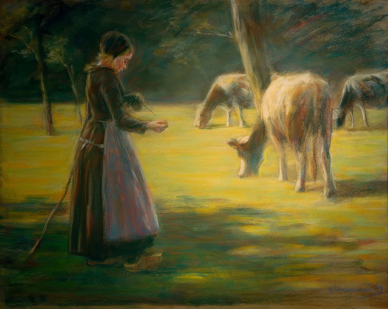 Pastorella che fila al pascolo - Al sole da Max Liebermann