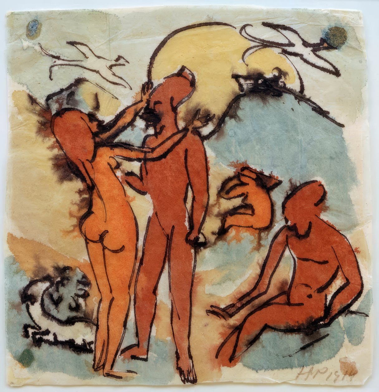 Scena balneare con uccelli timonieri da Max Pechstein