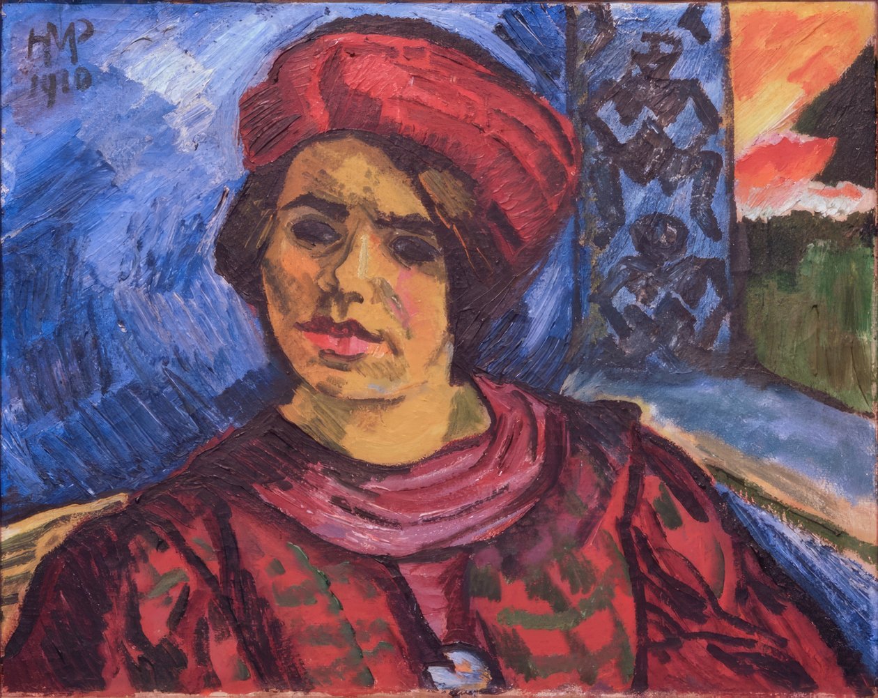 Giovane donna con turbante rosso da Max Pechstein