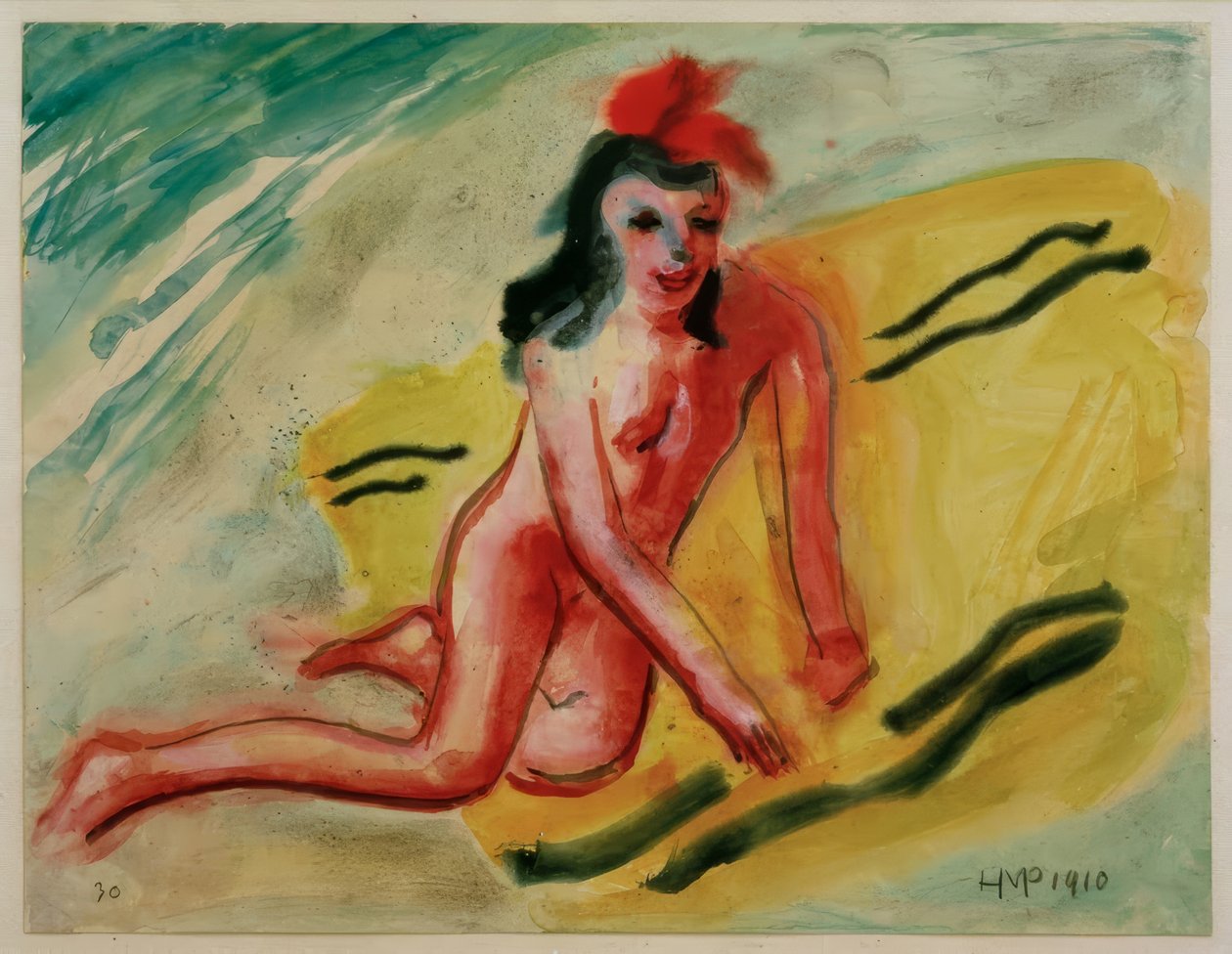 Ragazza su telo mare giallo da Max Pechstein