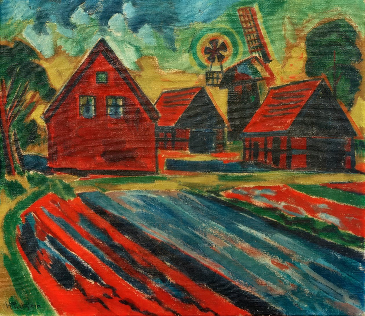 Case rosse con mulino a vento da Max Pechstein