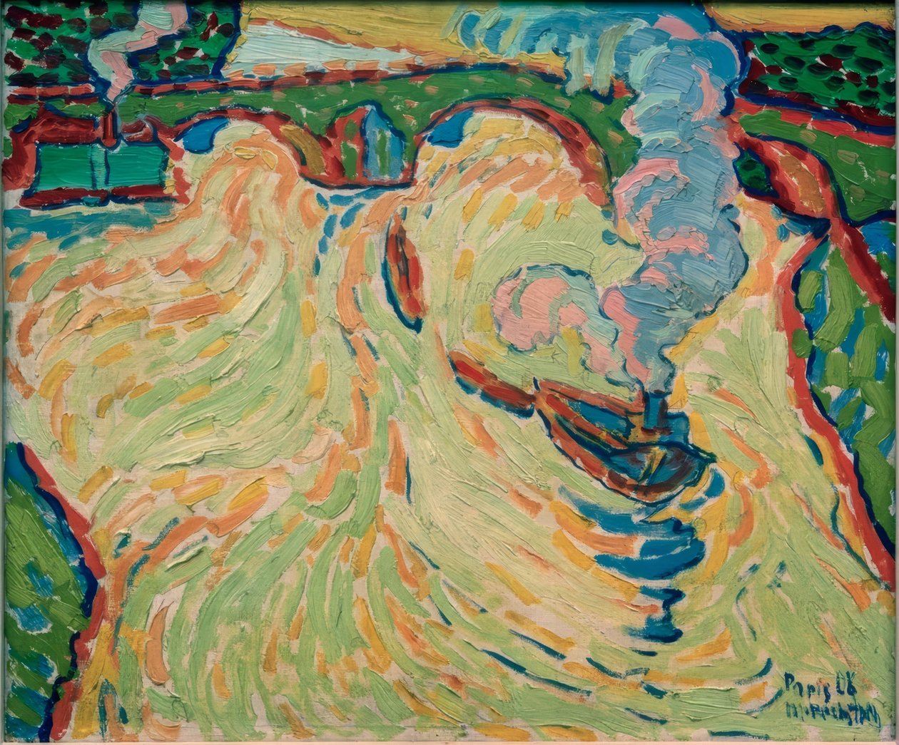Ponte sulla Senna con piccolo battello a vapore da Max Pechstein