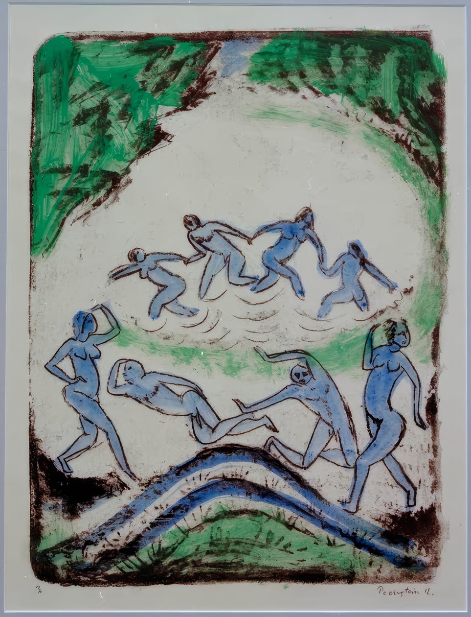Ballerini e bagnanti allo stagno nel bosco da Max Pechstein