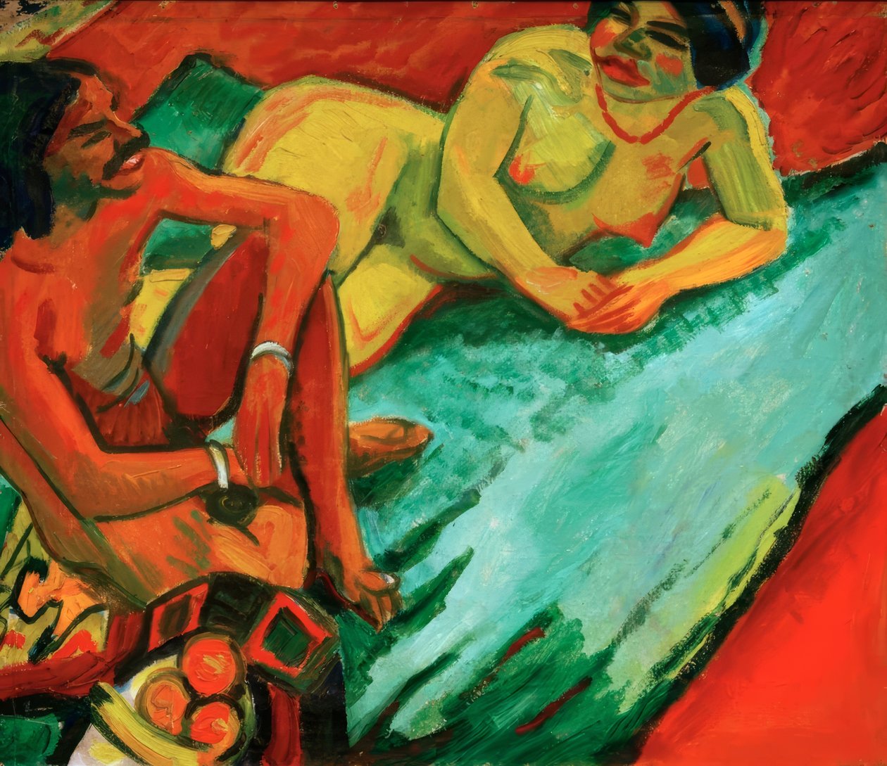 Donna con indiano su tappeto da Max Pechstein