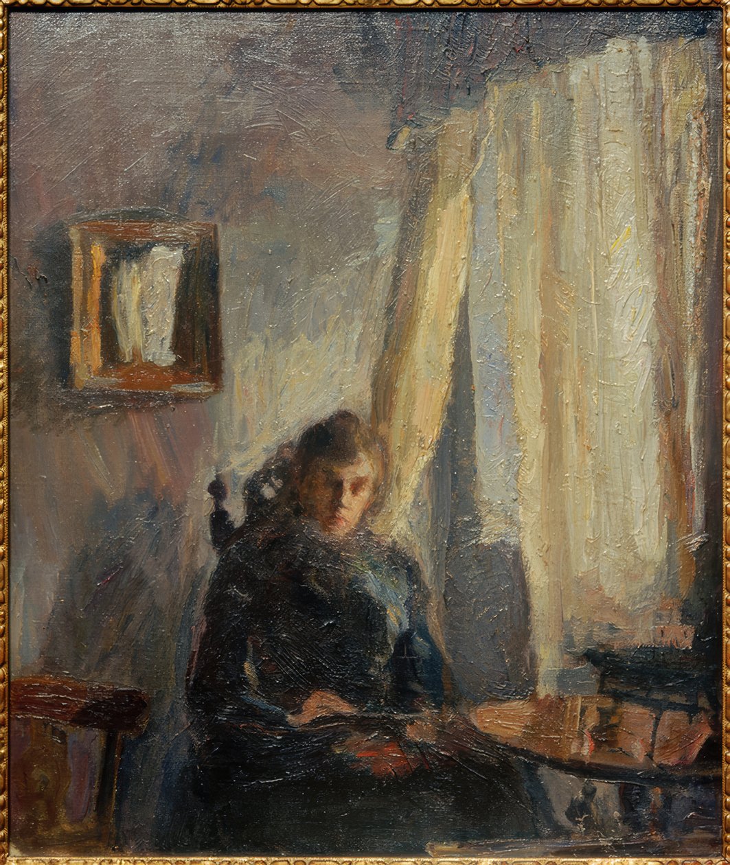 Interno Nini al tavolo con tenda da Max Slevogt