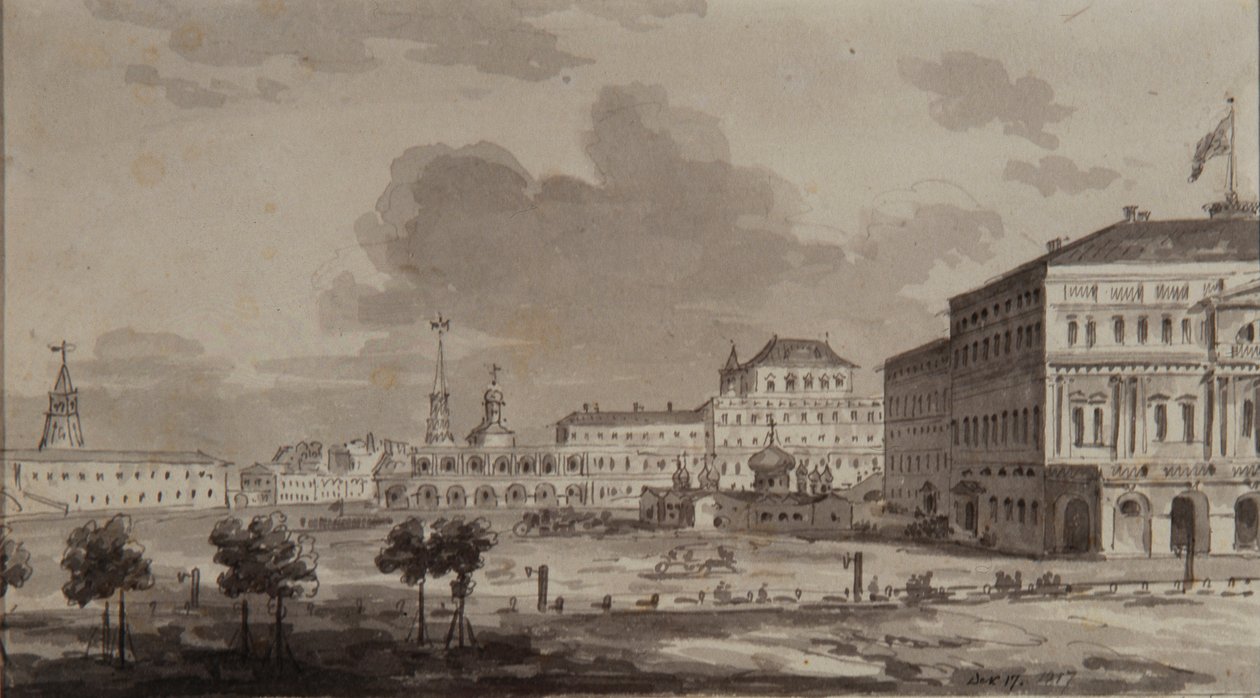 Cremlino di Mosca prima della costruzione del Gran Palazzo del Cremlino da Maxim Nikiphorovich Vorobyev
