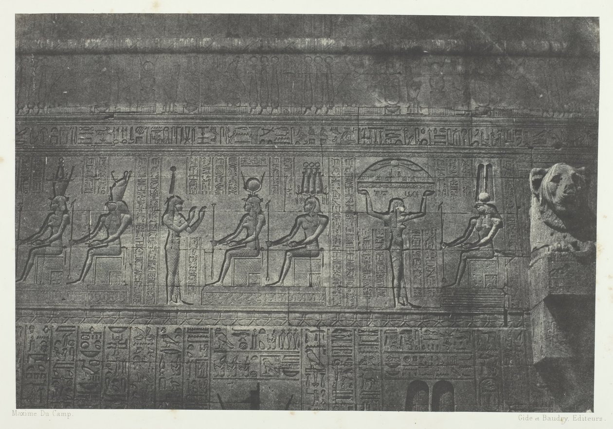 Grand Temple de Dendérah Teutyres, Sculture della facciata posteriore, Alto Egitto, 1849-51 da Maxime Du Camp
