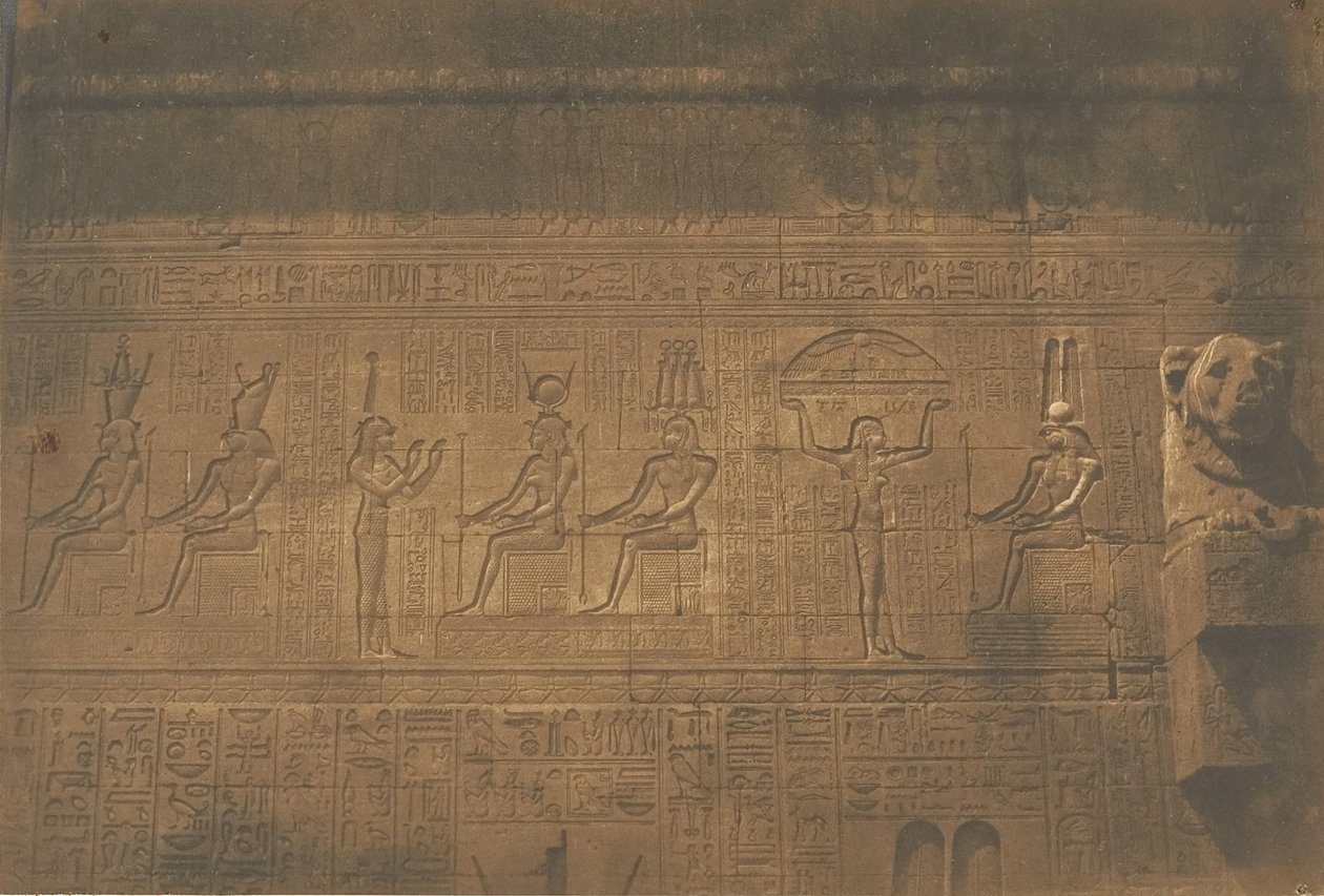 Sculture sulla facciata posteriore del grande Tempio di Dendera, 1849-50 da Maxime Du Camp