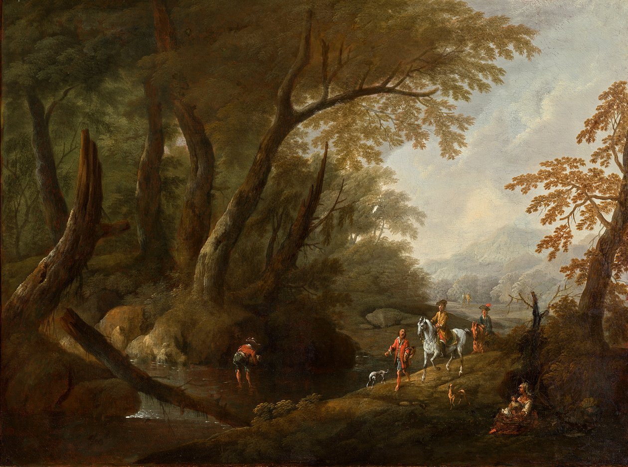 Paesaggio boschivo con acqua a sinistra da Maximilian Joseph Schinnagl