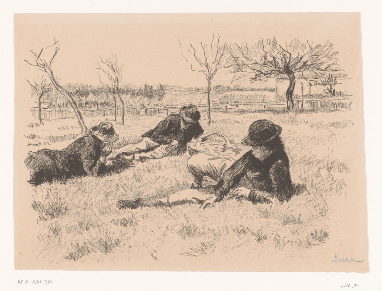 Tre uomini riposano in un prato da Maximilien Luce (signed by artist)