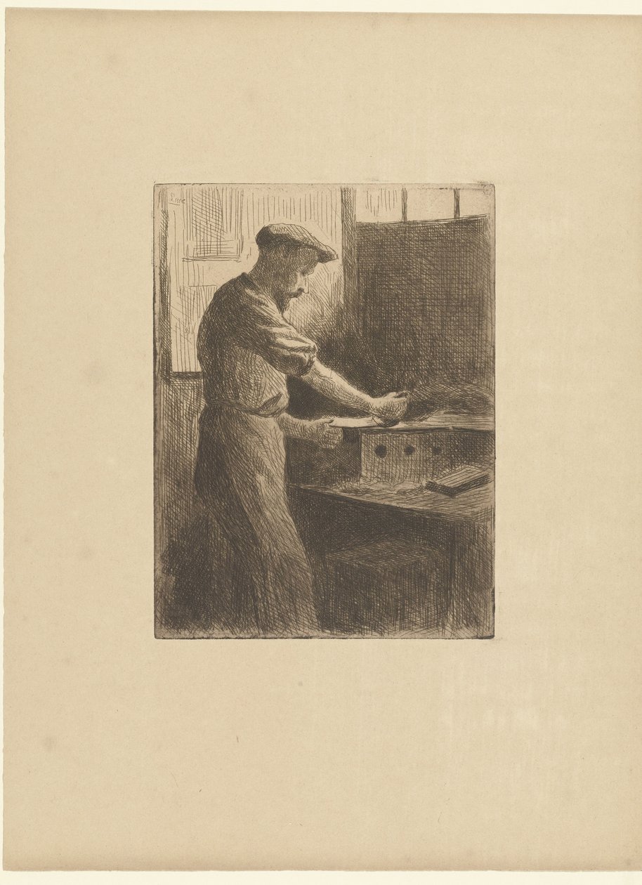 Stampatore al lavoro in atelier da Maximilien Luce