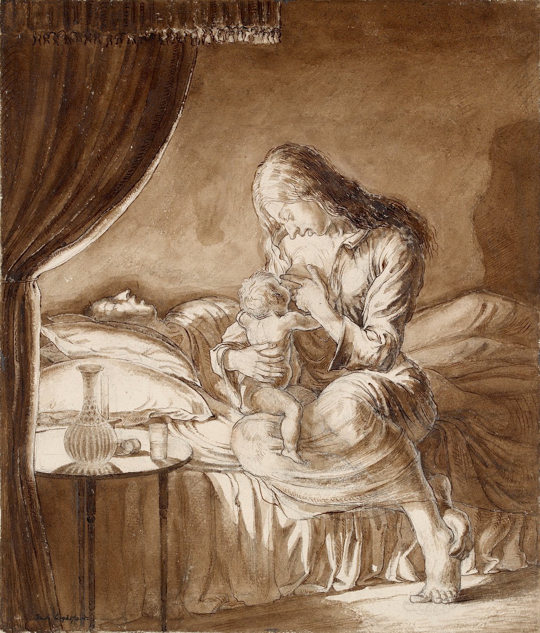 Scena Notturna - Donna che Allatta il Suo Bambino, c. 1900 da Maxwell Gordon Lightfoot