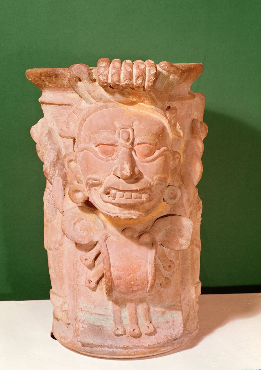 Vaso cilindrico con la testa di un dio del sole, Periodo Classico, VII-X secolo da Mayan