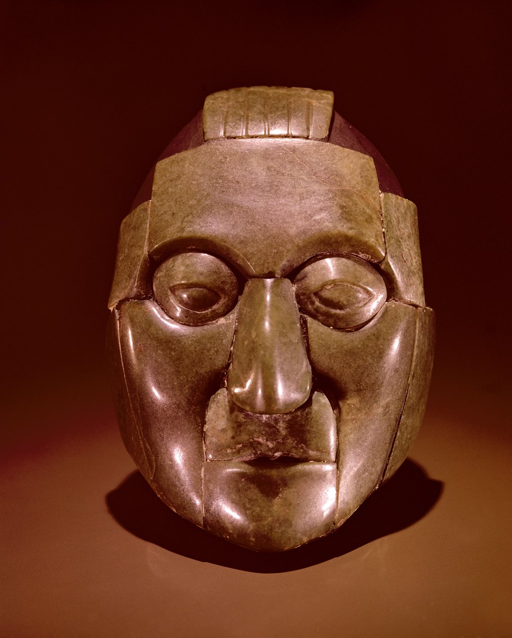 Maschera a mosaico che rappresenta un vecchio, dalla tomba di Ruz sotto il Tempio delle Iscrizioni a Palenque, Chipas (giada) da Mayan