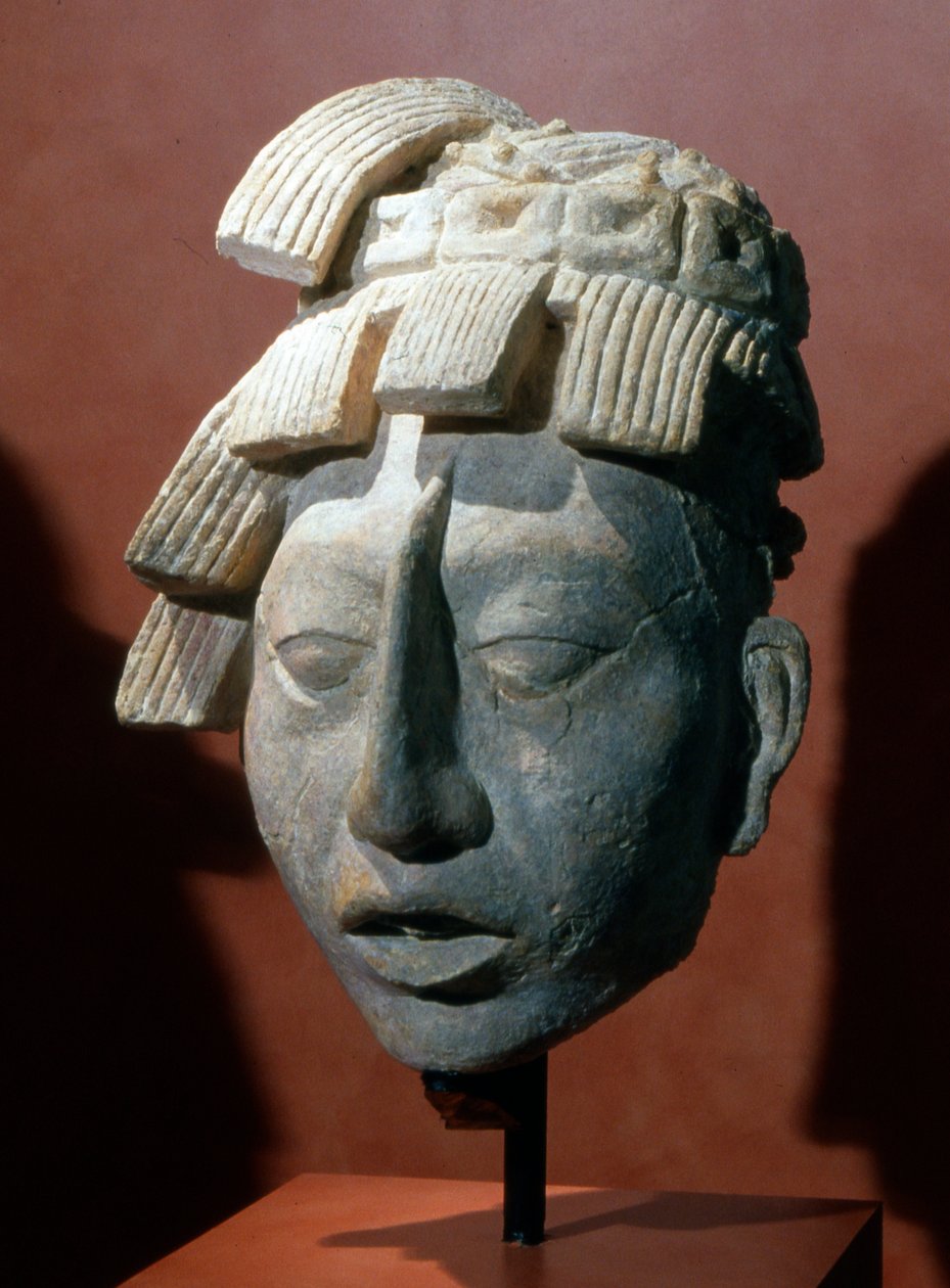 Testa ritratto di Pacal, Re di Palenque dal Tempio delle Iscrizioni da Mayan