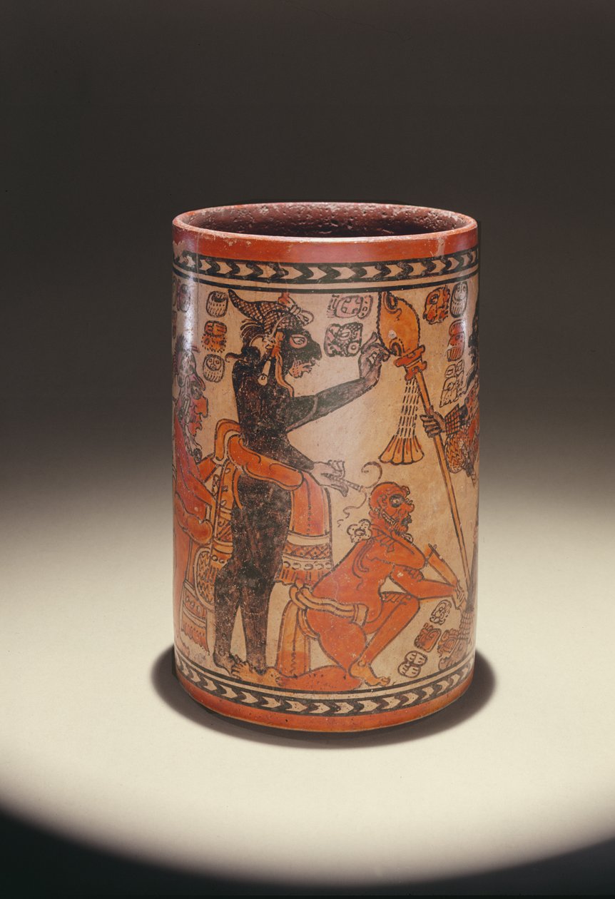 Vaso raffigurante un sacerdote che benedice un guerriero da Mayan