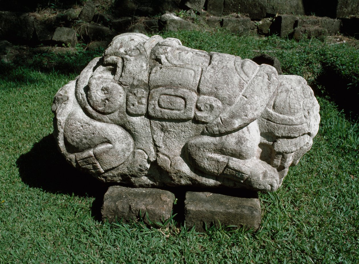 Altare zoomorfo scolpito in un blocco di gres da Mayan