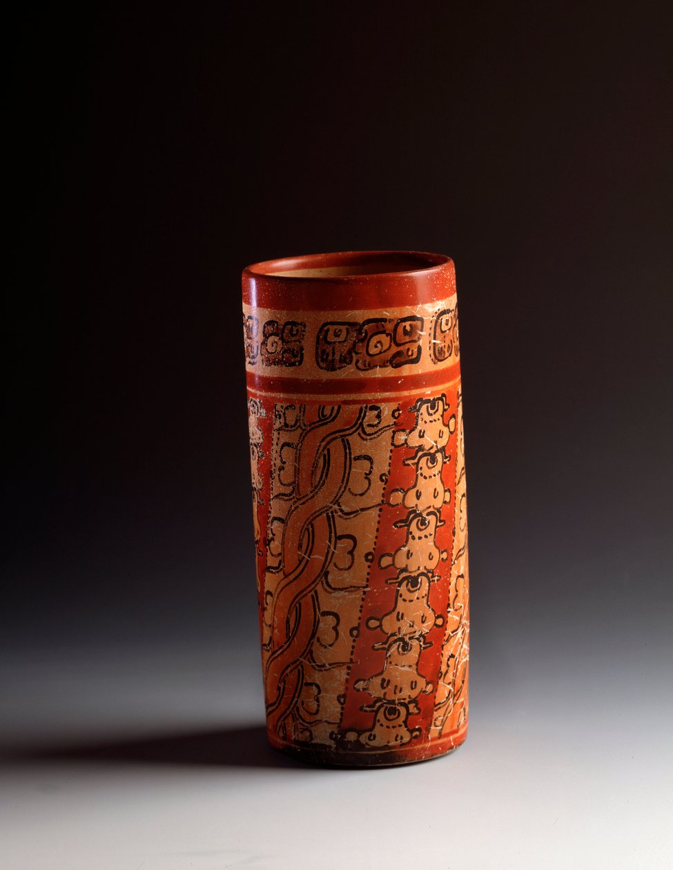 Vaso cilindrico in argilla policroma. Da Tikal da Mayan Mayan