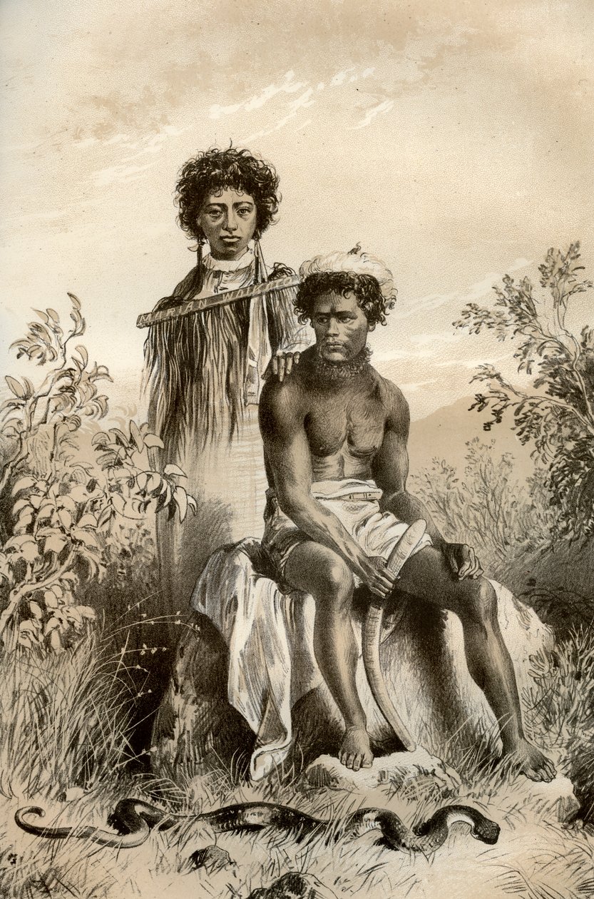 Maori e serpente tappeto, Nuova Zelanda, 1879 da McFarlane and Erskine