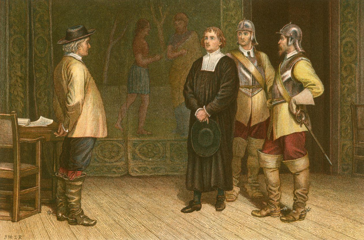 James Durham portato davanti a Oliver Cromwell (incisione a colori) da McLaren John Ralston