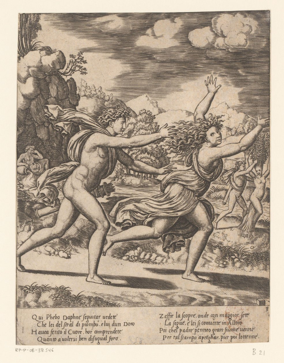 Apollo insegue Dafne (storia di Apollo e Dafne) da Meester van de Dobbelsteen