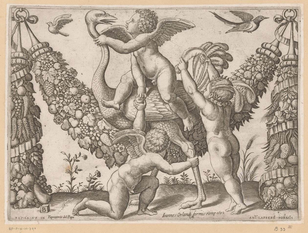 Tre putti e uno struzzo da Meester van de Dobbelsteen
