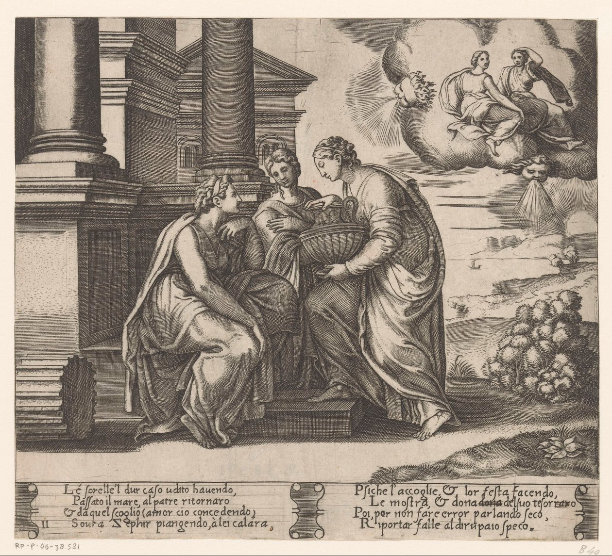Psiche visitata dalle sue sorelle (Storia di Amore e Psiche) da Meester van de Dobbelsteen